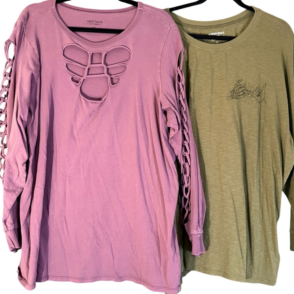 Torrid Purple Slash & Pinkie Promise skeleton Long Sleeve T-Shirt Lot- Size 3!